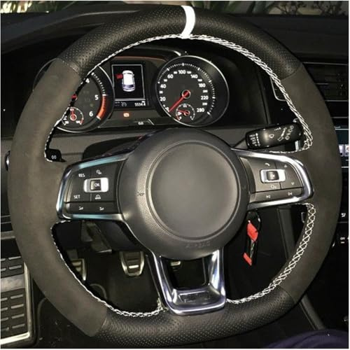 LSYSND Lenkradgeflecht für Golf 7 für GTI für Golf R MK7 für Polo für Scirocco 2015 2016, schwarzes Wildleder, Kohlefaser, Auto-Lenkradbezug (Stil 10)