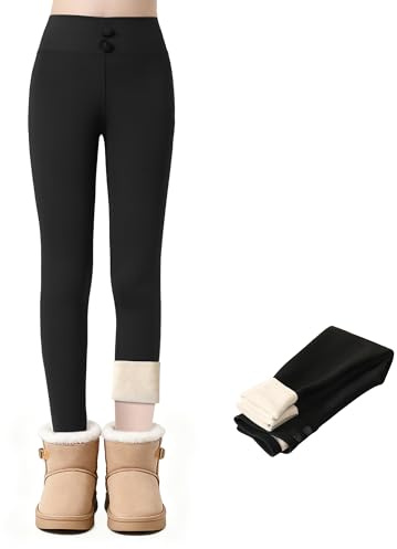 JinBei termoleggings flickor med fleece vinter termo leggings med fickor barn fodrade leggings termobyxor hög midja sportleggings tjockare varma långa byxor enfärgad storlek GR. 104-176, svart, 152