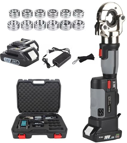 Elektrisches Akku Presszange, Batteriebetriebene Crimpzange Set 16–300 mm² | 360° Kopfdrehung Zum Crimpen Von Kupfer-Aluminium-Klemmen