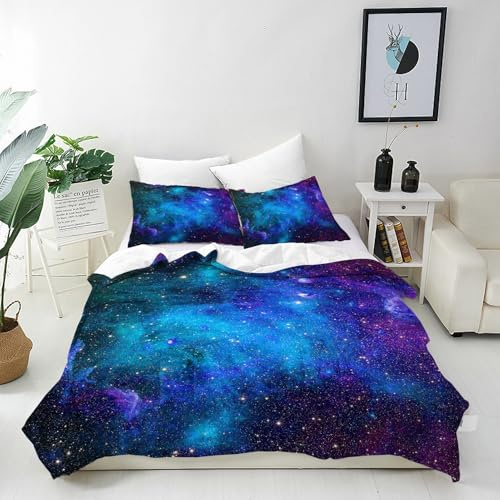 ANHOPE Parure de Lit 90x190 cm avec 1 Taies d'oreiller 40x60 cm Espace Bleu Violet Galaxie Housse de Couette avec Fermeture Éclair Doux Microfibre Literie Toutes Saisons