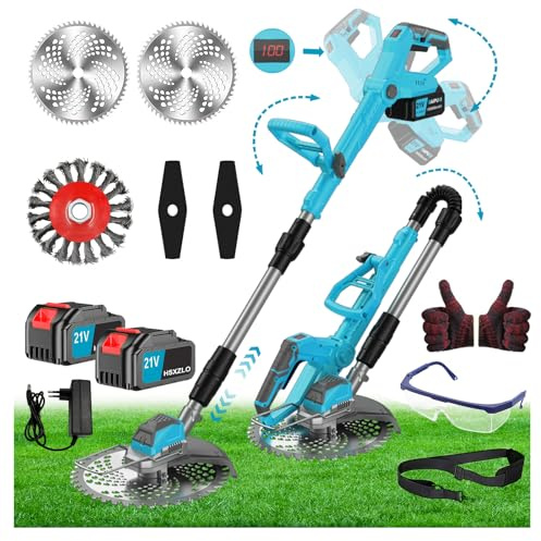21V Rasentrimmer mit Akku, 3 in 1 Rasenkantenschneider mit Unkrautbürste, Faltbar Elektrischer Motorsense, Freischneider mit 3 Verschiedenen Klingen für Rasenschneiden Rasenpflege (Blau-1)