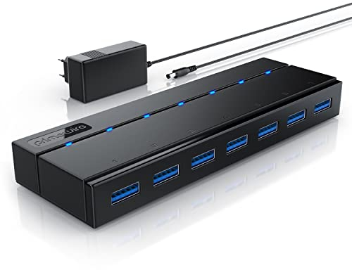 CSL - USB Hub 3.2 Gen1 mit Netzteil aktiv - aktiver 7 Port Verteiler - inkl. 1x 12V 3A DC-Hohlsteckernetzteil - für PC Notebook Laptop PS4 Tablet MacBook - Super Speed bis zu 5 Gbit s