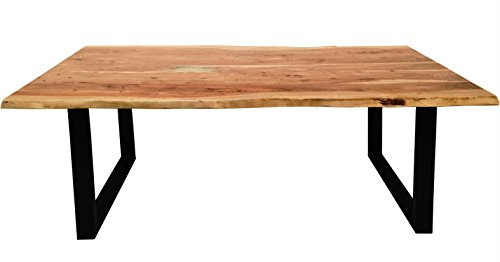 SalesFever Esszimmertisch Salito 160x85 cm | Natur | Massiver Esstisch aus Akazien-Holz | U-Gestell in Schwarz | Baumkantentisch
