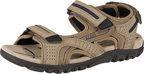 Geox Uomo Sandal Strada D, Sandali Uomo, Beige Blu Sand Navy, 43 EU