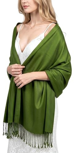 Achillea - Bufanda reversible tipo pashmina de cachemira, chal para vestidos de noche, bufandas indias exóticas para todas las estaciones, Verde salvia, 28W x 76L