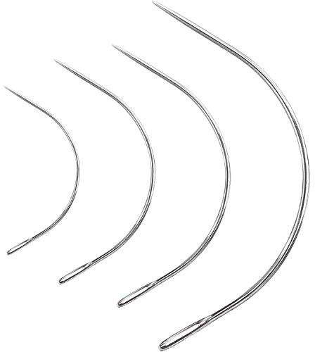 Juego de 4 agujas curvadas de 5 cm, 8,9 cm, 7,6 cm, 10 cm, kit de reparación de agujas de coser curvadas para tapicería, agujas de coser curvas surtidas