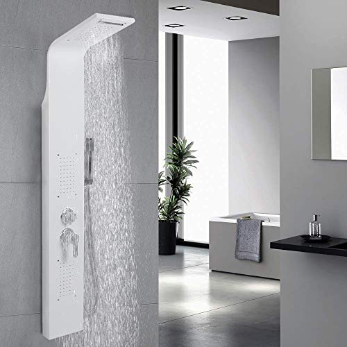 Duschsäule aus Edelstahl mit Massagestrahl, Massagedüsen und Handbrause, Dusche Komplett mit Zubehör, für Badezimmer/Hotel, weiß