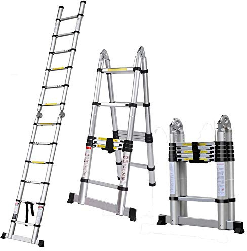 3.8m Aluminum Teleskopleiter Ausziehbar Klappleiter Mehrzweckleiter 1.9+1.9m, Leicht 18.2 kg, Leicht Zu Tragen, 150kg/330lb Belastbarkeit