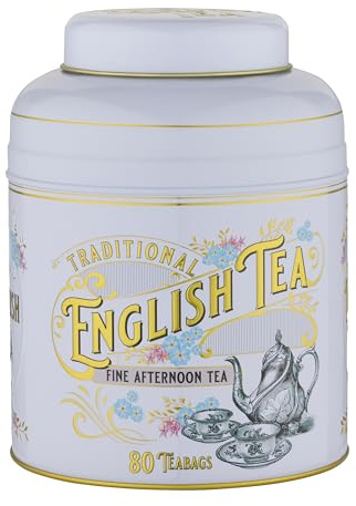 New English Teas Boîte à thé victorienne vintage en ivoire avec 80 sachets de thé anglais de l'après-midi