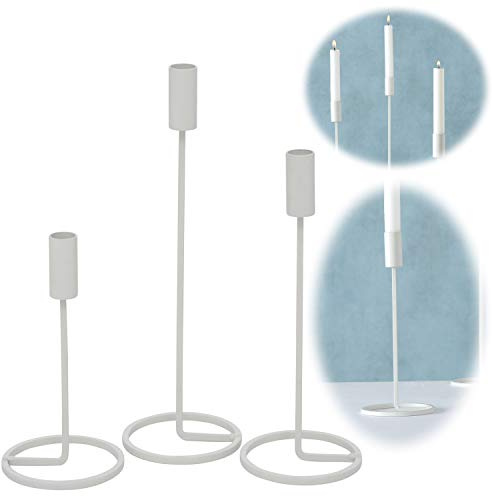 LS-LebenStil 3X Kerzenständer Weiß Matt Metall - 3-Fach- Set - Kerzenhalter für Stabkerzen Kerzenleuchter - Stabkerzenständer - Tisch-Deko Hochzeit Advent