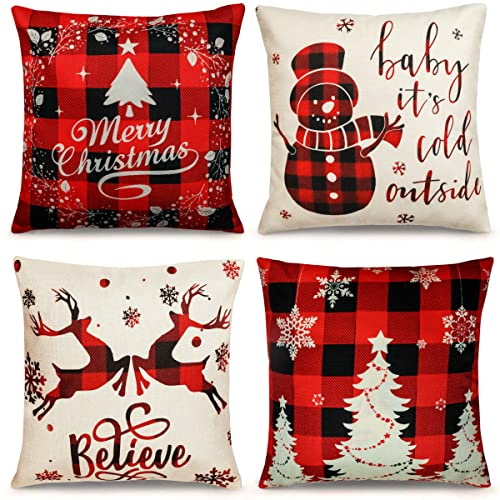 Christmas Pillow Covers 18×18in Set of 4 Christmas Throw Covers Decorations