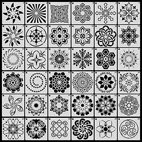 KYSUN 36 Stücke Mandala Schablone Set, Zeichnung Malerei Vorlage, Zeichnungs Schablonen Set, Schablonen zum Malen, Schablonen Zeichnen Setfür Malerei Scrapbook Wand DIY Geschenkkartenl, 9x9 cm