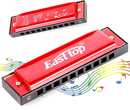 East top Blues Mundharmonika, diatonische Mundharmonika, Tonart C, 10 Löcher, 20 Töne, Mundorgan-Mundharmonika für Erwachsene, Kinder, Anfänger, Profis und Studenten (rot), als Geschenk