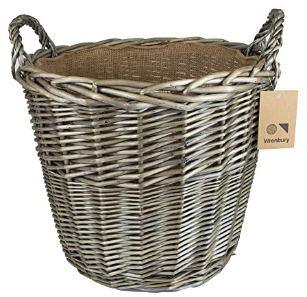 Wrenbury Log Basket for Wood Burner Indoor 30cm - Round Wicker Storage Basket - Kindling Storage - Small Wood Tub for Logs - Log Store Indoors - Fireside Willow