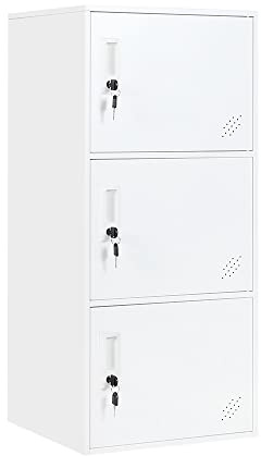 WISUNO 3 Door Vertical Stackable Storage Cabinet with Lock,Anti-Failing Device, Metal Lcoker,Organizer for Office, Home, Gym, School,Employee,Kids. (White)