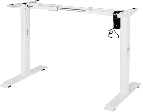 Iris Ohyama, Steh-Sitz-Schreibtisch, Ergonomischer höhenverstellbarer Schreibtischrahmen, Ohne Tischplatte, Anpassungsknöpfe, Kollisionsfreie Füße, Büro, Zuhause - HADFRW - Weiß