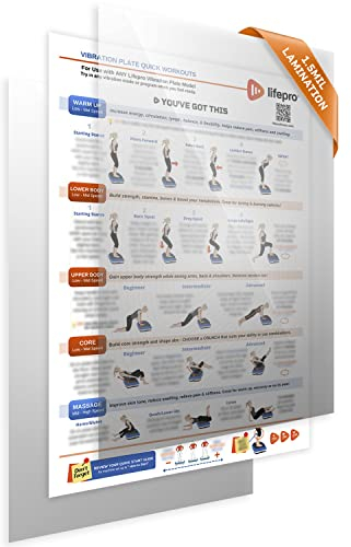 LifePro Poster laminato con piastra vibrante per tutto il corpo – Poster completo di esercizi per piastra vibrante con suggerimenti di allenamento e istruzioni dettagliate (lingua italiana non