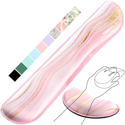 Gimars Repose Poignet Clavier, Reposes-Poignets Souris Ergonomique en Mousse à Mémoire, Support Tapis de Clavier Repose Gel Coude avec Base Antidérapant en PU pour Bureau Gamer, Ordinateur, Rose Doré