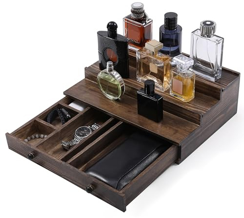 Boulphia Köln-Organizer für Herren, 3-stöckig, Köln-Ständer mit Schublade und verstecktem Fach, Köln-Regal aus Holz für Parfüm-Organisation und Aufbewahrung, tolles Geschenk für Männer, Vintage