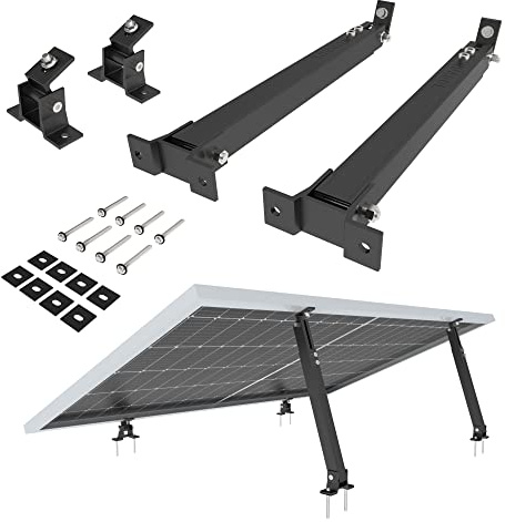 NuaSol Struttura di supporto e staffa per moduli solari per impianto fotovoltaico da balcone su tetto piano | Regolabile 15°-30° | 2 pannelli solari fotovoltaici universali per montaggio a parete e
