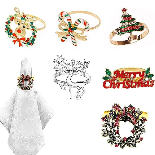 Serviettenring Weihnachten, 6 Stück Serviettenring für Weihnachten, Hochzeit Party Tischdekoration Zinklegierung Material für formelle Abendessen, Hochzeit, Familientreffen