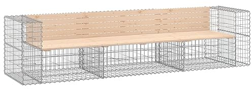 vidaXL Garden Bench, Outdoor Bench with Gabion Basket Base, Park Bench for Patio Yard, Picnic Bench Chair, Gabion Design Solid Wood Pine