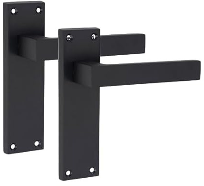 Golden Grace Straight Delta Latch Door Handles, 1 Pair Matt Black 150mm | Supplied with a Matt Black finish, matching spindles, and screws for quick installation onto internal wooden doors.