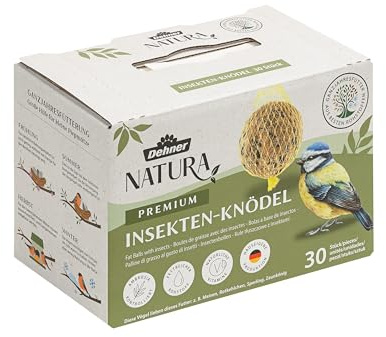 Dehner Natura Premium Mangime per uccelli selvatici, palline per cinciallegre, palline di insetti, con rete, 30 pezzi, 90 grammi ciascuno (2,7 kg)