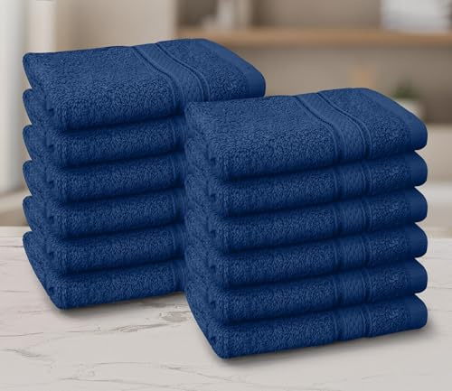 Casabella 12 Pack Flannel Face Cloth - 100% Cotton Face Towels Soft & Absorbent Super Quality Washcloths 30x30CM, Fingertip Towels for Makeup Removal & Cleansing - Royal Face Cloth