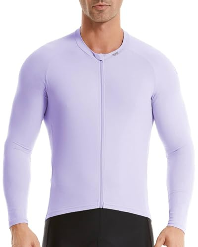Wulibike Maillot de cyclisme à manches longues pour homme, avec fermeture éclair, avec poches, convient pour le printemps et l'automne, lilas, L