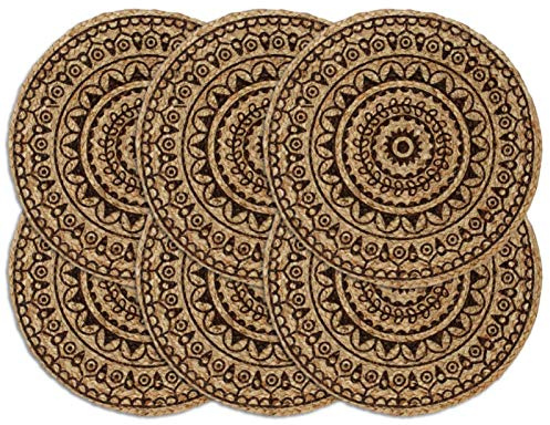 LAPOOH Mantel Individual 6 Unidades Redondo Yute marrón Oscuro 38 cm, Salvamanteles Individuales, Placemat, Salva Manteles - SPU:133873