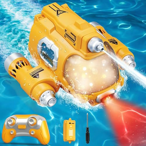 3T6B Ferngesteuertes Motorboot für Kinder, 2,4-GHz Dual Propeller RC-Boote mit Sprühnebel, Licht und 360° Rotation, Zwei Spieler Können Gegeneinander Spielen, Kinder Wasser-Party Gesche