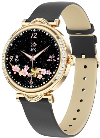 Tipmant Montre Connectée Femme Ronde avec Appel Bluetooth, Montre Intelligente avec Fonction Féminine, Montre Podometre Etanche IP68 avec Cardiofrequencemetre SpO2 Sommeil Calories pour Android iOS