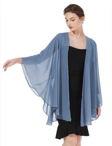 BEAUTELICATE Damen Chiffon Stola Brautjacke Brautstola für Abendkleid Elegant Cardigan Bolero mit Armloch für Hochzeit Festlich Strand Kimono Frühling Sommer,Schieferblau