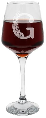 G Verre à vin avec monogramme gravé avec initiale gravée avec nom gravé - Cadeau d'anniversaire pour elle ou lui - 400 ml