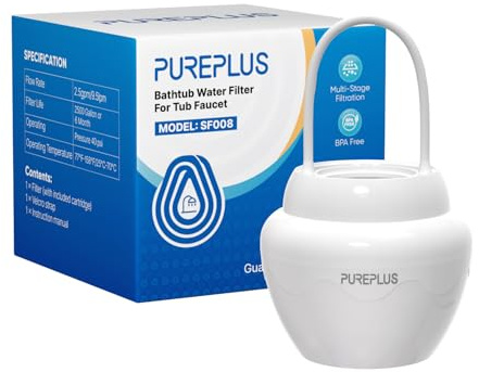 PUREPLUS Bathtub Bath Water Filter for Tub Faucet, 8 Stages Kinder Filter for Bathtub, 2500 Gallons Filtration,Reduces Chlorine & Heavy Metals, Removes Contaminants for Softer Skin and Hair, BPA Free