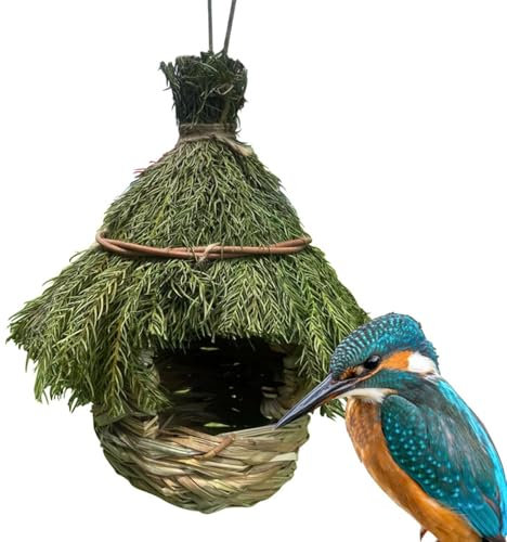 Vogelhaus aus Grasgeflecht, Vogelhäuser aus Gras für den Außenbereich - Gemütlicher Ruhe-Brutplatz | Spatzenhaus für Fink, Vogelhaus Kanariennest, handgewebt für Wildvogelzweige, Ranken