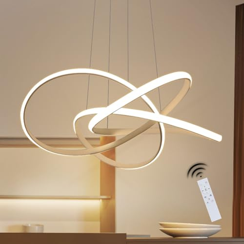 ZMH LED Pendelleuchte Esstisch Hängeleuchte Wohnzimmer Modern Ø58cm Ringe | Kronleuchter Dimmbar mit Fernbedienung Höhenverstellbar Pendellampe 62W Hängelampe in Weiß für Esszimmer Küche