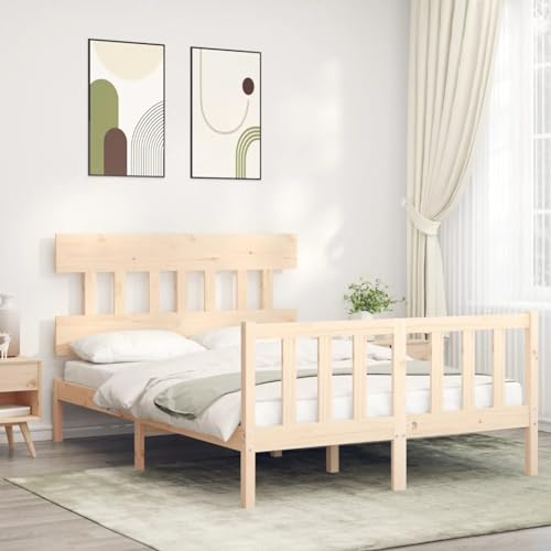 Buzaza Massivholzbett mit Kopfteil Bettgestell Bed Frame Holzbett Kopfteil Bett Schlafzimmer Bett Massivholzbetten 120x200 cm - 3193331