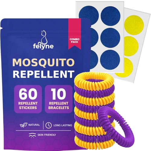 Moquisto Repellent Bracelets (x10) & Repellent Stickers (x60) - Natural DEET-Free Citronella Insect Protection, Kids & Adults, Combo Pack by Felyne