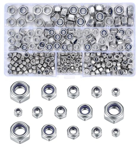 TA-VIGOR 230Pcs Nylon Hex Lock Nuts Assortment Kit, M3 M4 M5 M6 M8 Stainless Steel Nylon Insert Self-locking Nuts, Hexagon Threaded Nyloc Inserts Lock Nut Set with Storage Box for Washers Bolts Screws