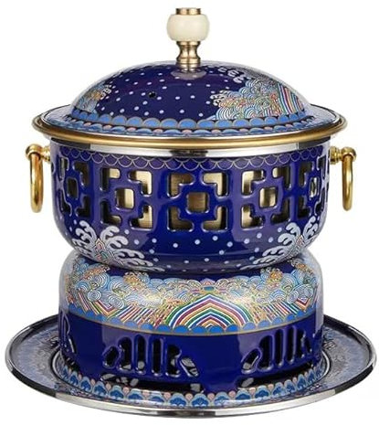 NIBHZ Altes Peking Cloisonne Kupfer heißer Topf, Haushaltsarchikum Kleiner heißer heißer Topf, altmodischer Vintage-Kochtopf, chinesischer traditioneller Shabu-Kupfertopf,Blau,22cm