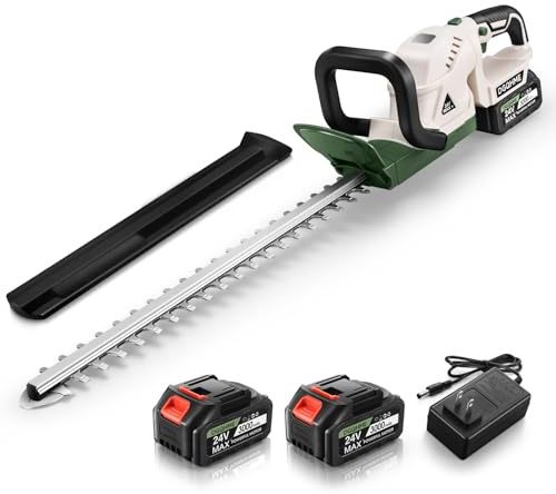 DGQHME 20 Hedge Trimmer Cordless,Electric Bush Trimmer with 2 Pack Rechargeable Batteries,Lightweight Hedge Trimmers,3000RPM 180°Rotatable Head,3/4 Blade Gap