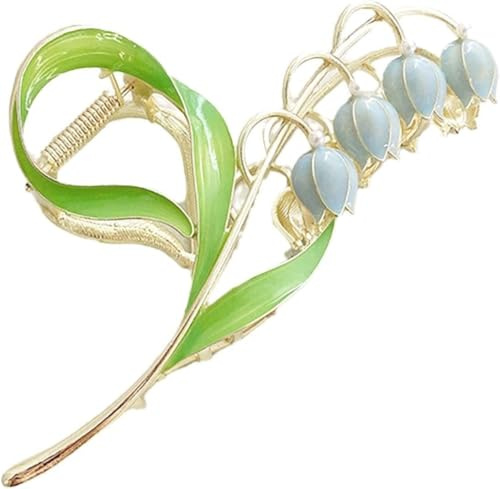 Gammaeon Blue Lily of The Valley Flower Hair Clips, 2025 New Orchid Hair Clamps, Metal Hairpins, 1 Count (Pack of 1), Women's Elegant Floral Hair Accessories