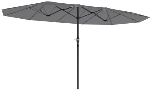 Outsunny Doppelsonnenschirm 436 x 260 cm, UV Schutz Stahl Sonnenschirm mit Handkurbel, oval Balkonschirm Strandschirm windfest stabil Marktschirm Kurbelschirm für Strand Balkon Garten, Dunkelgrau