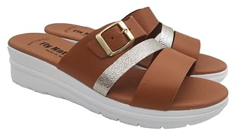 Fly Nature Madamoiselle Ciabatte Alte Estive Donna, Sandali Eleganti con Zeppa, Ciabatta Estiva Casa e Mare in Pelle (Cuoio, Sistema Taglie Calzature EU, Adulto, Donna, Numero, Media, 40)
