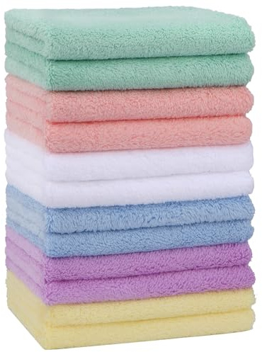 HOMEXCEL Confezione da 12 panni in microfibra corallo per il bagno, per il viso, 17,8 x 22,9 cm, extra assorbenti e morbidi, per neonati, neonati e bambini, delicati sulla pelle sensibile