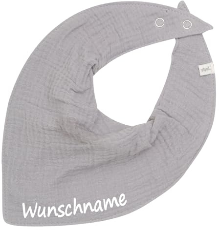 Elefantasie Musselin HALSTUCH personalisiert für Baby und Kleinkind aus Baumwolle in Einheitsgröße Spucktuch mit Wunschname bedruckt (Grau)