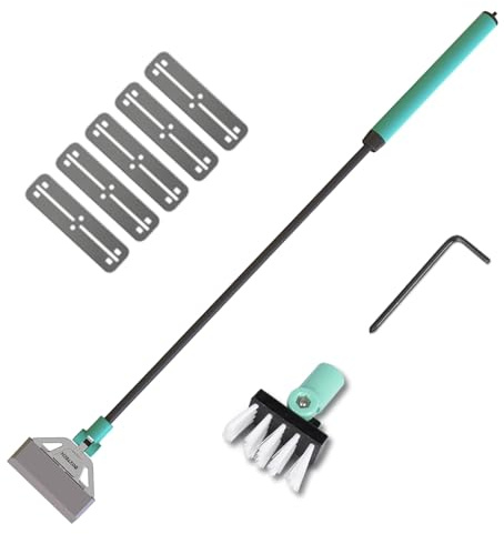 boxtech Kit de limpieza de peceras, raspador de algas 2 en 1 con 5 cuchillas de acero inoxidable, ángulo de cabeza de cepillo ajustable y longitud del mango, juego de herramientas de limpieza de