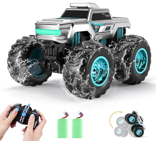 Coche teledirigido RC Camión Juguete - 1:14 Todo Terreno Drift RC Coche, impermeable 4WD Coches de juguete con 50+ Mins Tiempo de ejecución Off Road Drift Truck Cumpleaños Navidad Regalo Niños (plata)